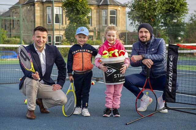 In previous years Falkirk Lawn Tennis Club received a £2500 donation from the Aldi Scottish Sports Fund with Gavin McNiven, Aldi Area Manager, presenting the cash to members Adam Kittle and Ruth Morrison and coach, Callum Lloyd