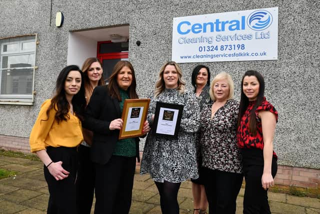 Central Cleaning Services Ltd won Best Service Company at the Scottish Business Awards. Left to right: Jola Kochan, Area Supervisor; Joanna Blaszyk, Area Supervisor; Lorraine Neilson, Managing Director; Nicola Nisbet, Regional Manager; Joanna Herman, Supervisor; Janice Christie, Accounts Manager and Vicki Lindsay, Administrator.