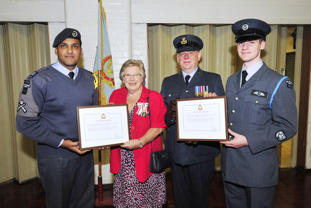 Cadet Warrant Officer Awards were presented to Shahan Gohar and Jack Gray by Lord Lieutenant Marjory McLachlan at the Army Reserve Centre in Grangemouth in 2015.