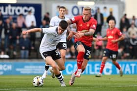 Ayr United's Dylan Watret up against Falkirk's Calvin Miller at Somerset Park (Photo: Michael Gillen)