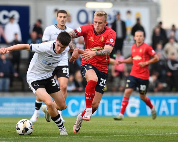 Ayr United's Dylan Watret up against Falkirk's Calvin Miller at Somerset Park (Photo: Michael Gillen)