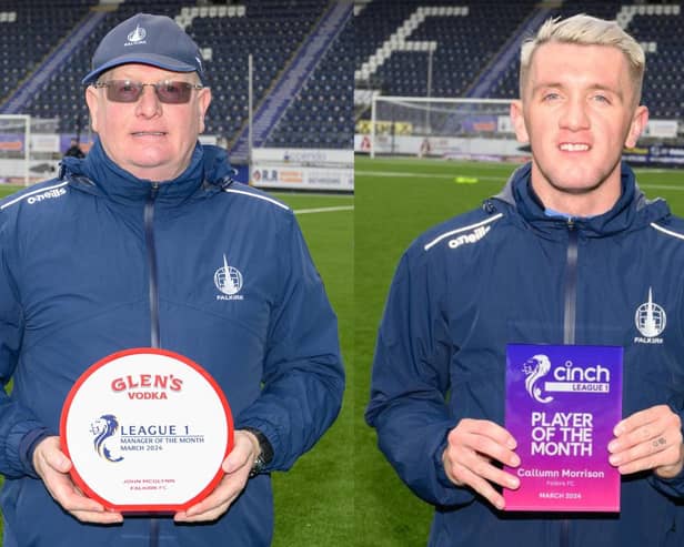 Falkirk duo John McGlynn and Callumn Morrison have both picked up the monthly SPFL cinch League One awards (Pictures by Ian Sneddon)