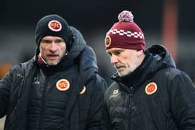 21-12-2024. Picture Michael Gillen. STENHOUSEMUIR. Ochilview Park. Stenhousemuir FC v Inverness Caledonian Thistle FC. Season 2024 - 2025. Matchday 18. SPFL William Hill League One. Brown Ferguson and Gary Naysmith.