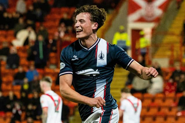 Falkirk's Barney Stewart celebrates scoring to make it 3-0 (Photo: Craig Foy/SNS Group)