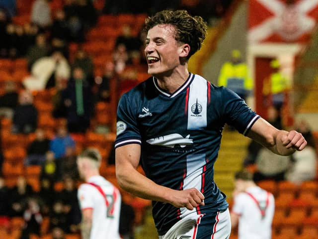 Falkirk's Barney Stewart celebrates scoring to make it 3-0 (Photo: Craig Foy/SNS Group)