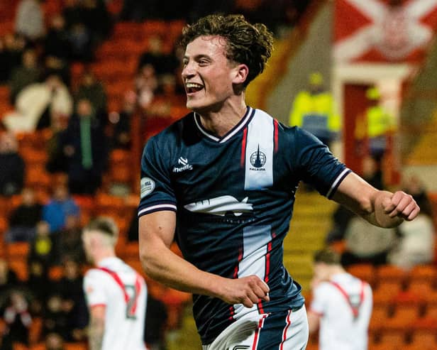 Falkirk's Barney Stewart celebrates scoring to make it 3-0 (Photo: Craig Foy/SNS Group)