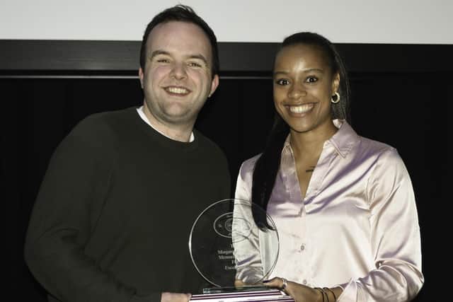 Ewan Carlow won the Margaret Bunyan Memorial award and he received the top prize from Spanish star basketballer Maria Mongomo (Photo: Alex Johnson)