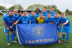 Bo'ness Athletic v West Calder. Bo'ness Athletic presented with East Of Scotland 3rd division title