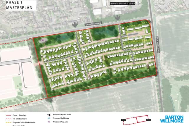 Plans for new homes on land beside Crawfield Road, south of the fire station.
