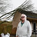 Although part of the tree has been removed, Jim Jarvie says there is still lots of debris around his Laurieston home. Pic: Michael Gillen