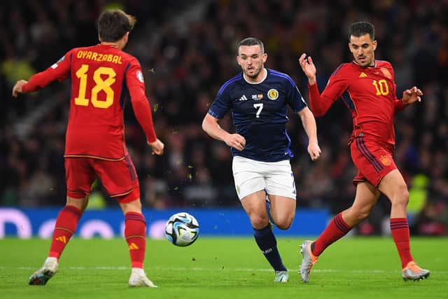 John McGinn in action for Scotland against Spain at Hampden Park (Photo by Andy Buchanan/AFP via Getty Images)