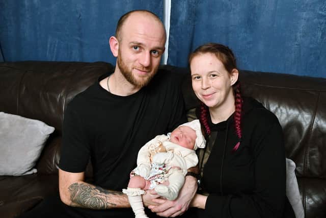 Parents Nicole Brogan and David Rooney with baby Aubrie who was born at Forth Valley Royal Hospital at 7.36pm on Monday, January 1.  (Pic: Michael Gillen)