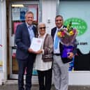 Retiral presentation to Maidenpark Postmistress Iffat Rahim and her husband Fiaz. They are pictured with Post Office Area Manager, Brian Mcnaughton,