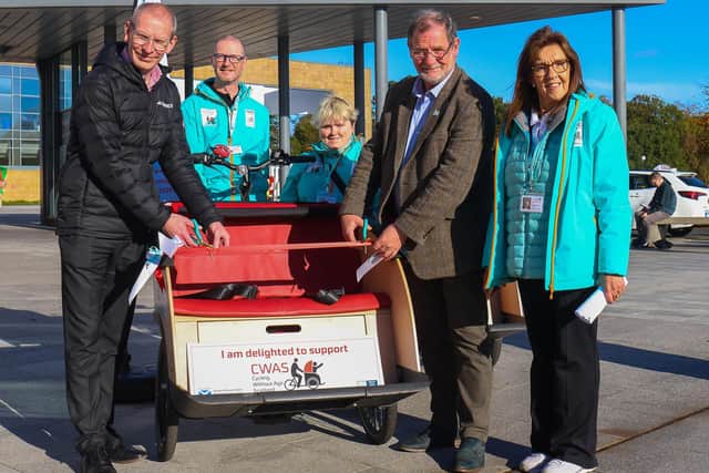 Pictured, from left, Ross McGuffie, CEO FVRH; Ray Burr (CWAS Operations and Development Manager); Zara Crumlish (CWAS Trustee and Young Ambassador): Gary Bouse, MSP; and Christine Bell, CWAS’ CEO (Pic: Scott Louden)