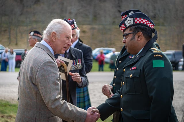 HM The King meets members of the affiliated Canadian Regiments - The Argylls of Canada and The Calgary Highlanders.