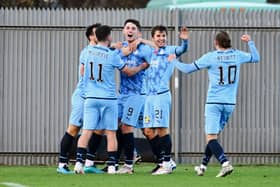 Michael Ruth celebrates after scoring the opener (Pics Michael Gillen)