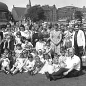A coach party of visitors from Grangemouth at the Burntisland Games in July 1966.