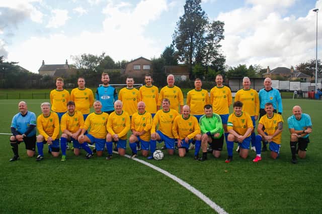 The teams who took part in October's fundraising match:  Santa's Superstarts  v Cammy's Legends