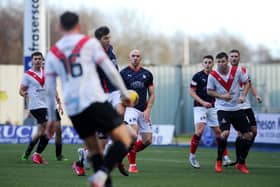 Close concentration - all eyes on the ball as Falkirk, in familiar blue, took on Airdrieonians on Sunday in a rescheduled Ladbrokes League One fixture