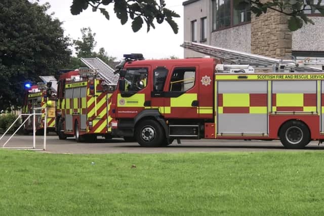 Fire appliances attend at Laurieston Primary School after a blaze broke out in the kitchen