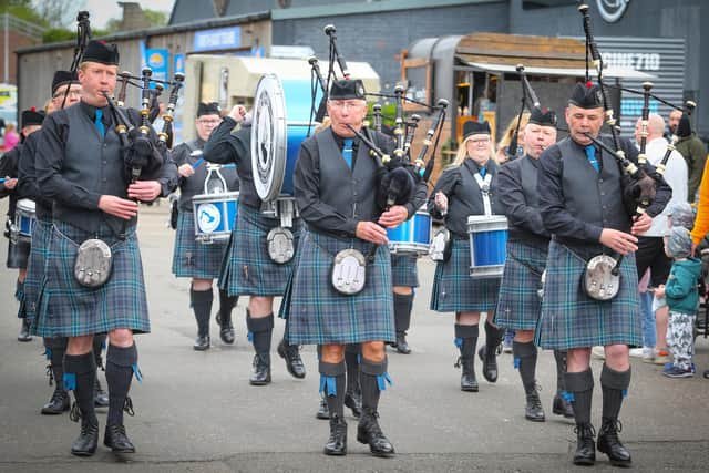 Queensferry Pipes and Drums members were on hand on Sunday afternoon to support the RNLI's fundraising effort.