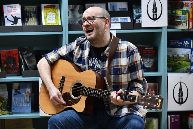 Scott Ashworth entertains at the Seagull Trust Bookshop as part of the One Weekend in Falkirk events.