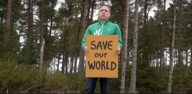 A still from Iain Stewart's video which accompanies his COP26 song