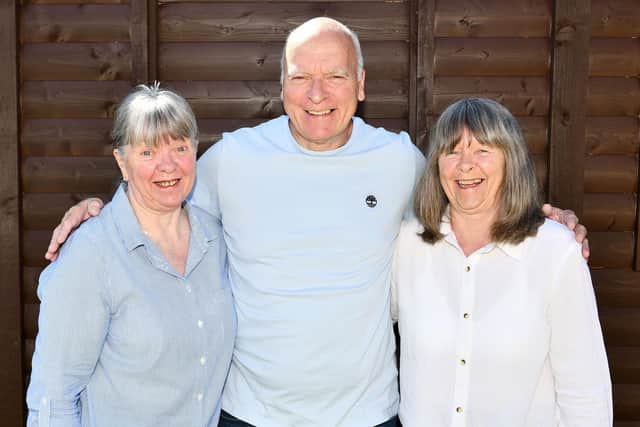 Triplets Elizabeth Murray, Richard Stevenson and Janet Beattie celebrate their 70th birthday on July 16, 2025. (Pic: Michael Gillen)