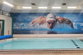 The new mural of Olympic gold medallist Duncan Scott on the wall at Grangemouth Sports Complex.  (Pic: Falkirk Leisure and Culture)