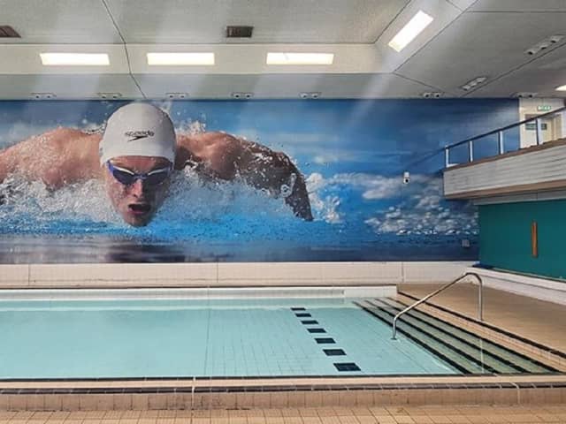The new mural of Olympic gold medallist Duncan Scott on the wall at Grangemouth Sports Complex.  (Pic: Falkirk Leisure and Culture)