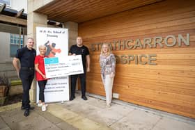M&K's School of Dance hand over £8043 to Strathcarron
Handing over the cheque were, left to right, Thomas Mclaughlan, Maria Mooney Oakes, Kevin Nicoll and Helen Nisbet (from Strathcarron)
