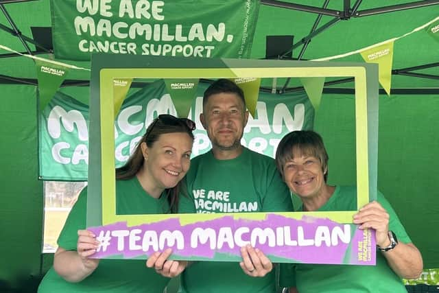 David Clifford - now an MBE - joins fellow charity committee members wife Kirsty and Shiona Finn to raise more funds for MacMillan
(Picture: Submitted)