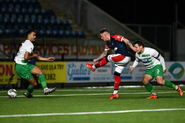 03-02-2024. Picture Michael Gillen. FALKIRK. Falkirk Stadium. Falkirk FC v The New Saints FC. Season 2023 - 2024. SPFL Trust Trophy Semi-Final.:.