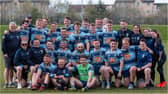 Falkirk’s first XV squad and club members pose for a group picture after the final outing of the Arnold Clark National League Division 2 campaign (Pics by Gordon Honeyman)