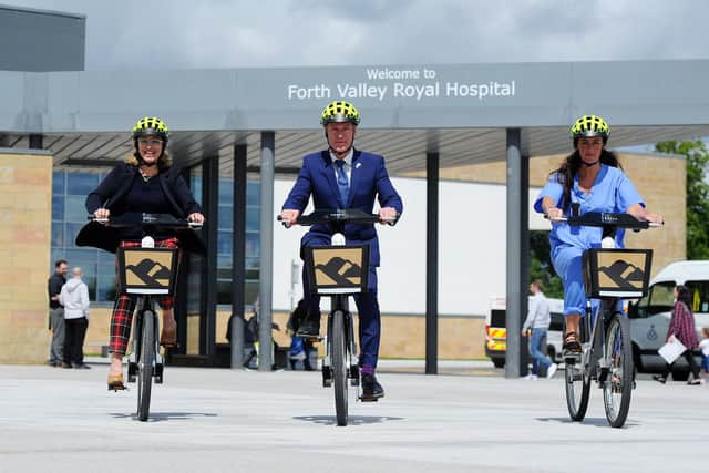 Forth Bike, which has stations across the area including Forth Valley Royal Hospital, has introduced a temporary £100 deposit fee for e-bikes following a number of vandalisms. Picture: Michael Gillen.