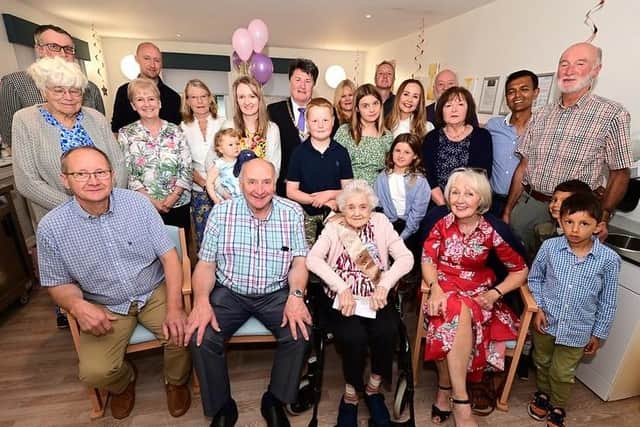 Mary Shanks celebrates her 100th birthday with family and friends at Blackfaulds House Nursing Home
(Picture: Submitted)