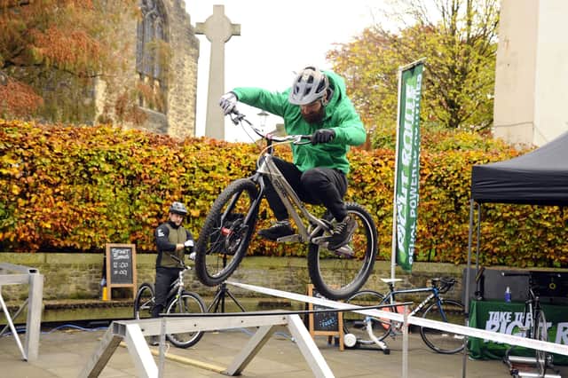 The bicycle stunt team entertained the crowds as part of the Take the Right Route Roadshow.