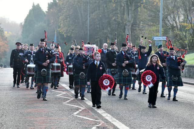 Camelon Pipe Band at the head of the procession from Falkirk Town Hall in 2022. Pic: Michael Gillen