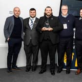 Denny's Gary Thorn with the award alongside the likes of ex-Scotland star James McFadden and McDonald’s Grassroots ambassador Jen Beattie, who plays for Arsenal (Photo: Scottish FA’s Grassroots Football Awards)