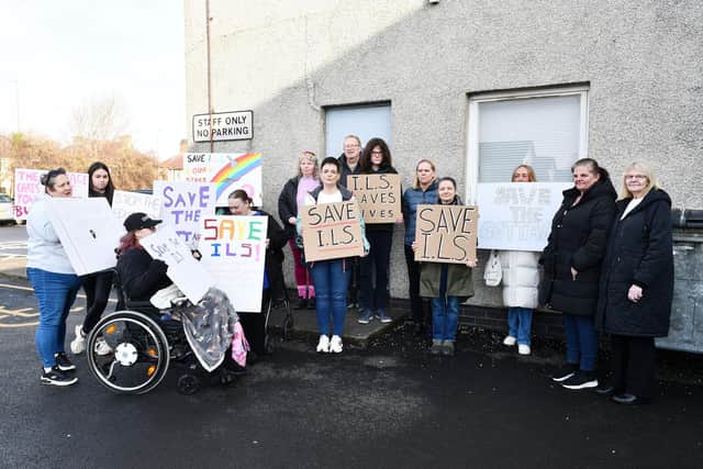 Protestors trying to save Falkirk Council's Interrupted Learner Service attended the budget meeting. Pic: Michael Gillen
