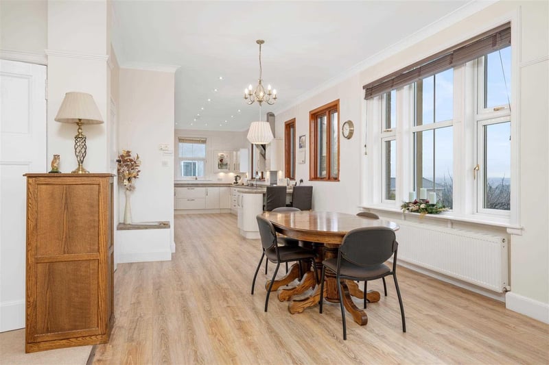 The open plan dining area and kitchen