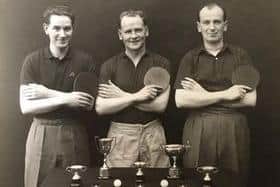 Alex Dalrymple, centre,  with the successful Allied table tennis team in 1959