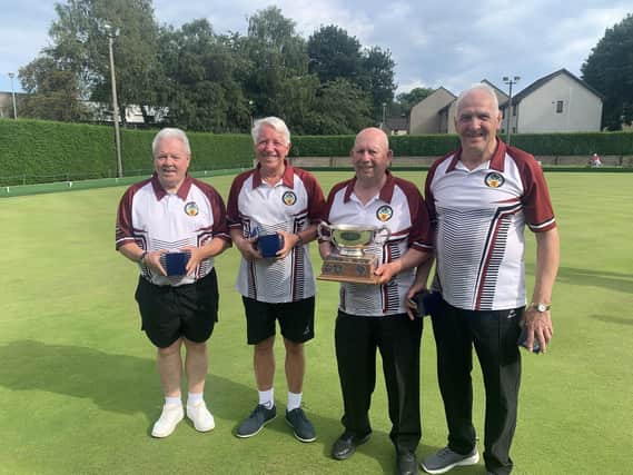 Foursome Wilson Burt, Alan Reid, Dougie Thomson and George Bell from Stenhousemuir pipped Dunblane 13-12 in the senior fours last weekend at Bridge of Allan BC (Photo: Submitted)