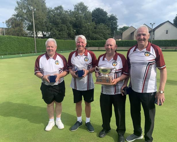 Foursome Wilson Burt, Alan Reid, Dougie Thomson and George Bell from Stenhousemuir pipped Dunblane 13-12 in the senior fours last weekend at Bridge of Allan BC (Photo: Submitted)