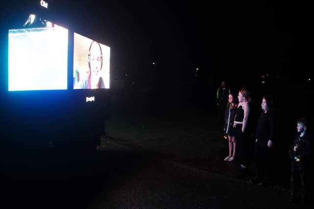 Children were enthralled by a van-mounted LED screen displaying inspiring videos of Falkirk district artists and performers. Picture: Michael Gillen.
