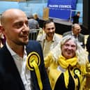 Toni Giugliano with SNP supporters ahead of Friday morning's announcement that Labour's Euan Stainbank had won the Falkirk seat for Labour. Pic: Michael Gillen