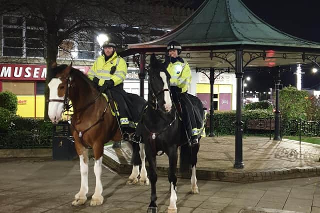Police on horses on patrol in Falkirk town centre