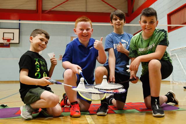 These youngsters were enjoying the badminton summer coaching held at Polmont Sports Centre
