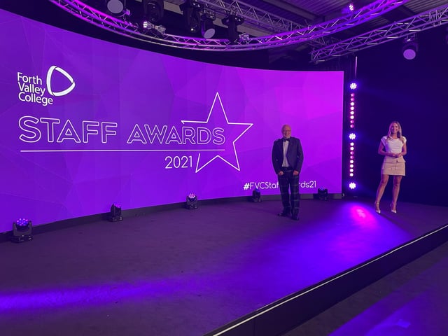 Forth Valley College principal Ken Thomson OBE joined BBC presenter Amy Irons for the educational establishment's first Staff Awards ceremony.