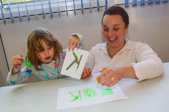 Rebecca Livesey-Wright and Rudi, four,  create some art